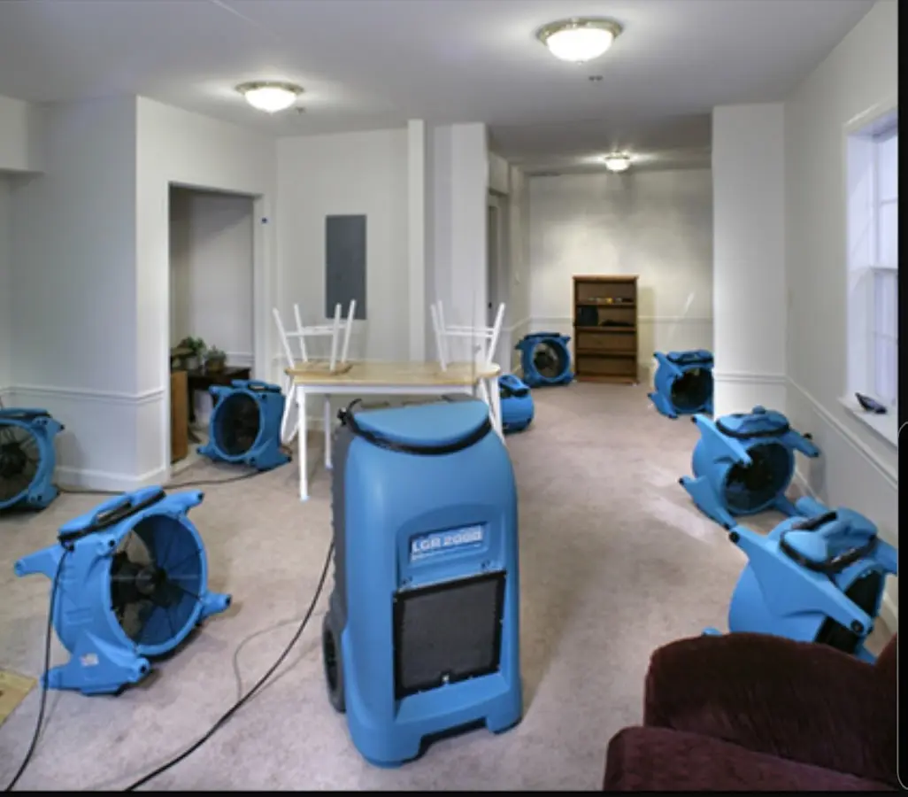 Air movers and dehumidifier setup for Water Damage Restoration in Blythe